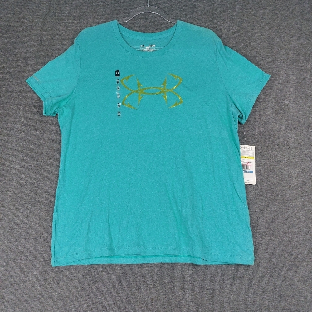 UNDER ARMOUR WOMENS BLUE GREEN LOOSE FIT HEAT GEAR FISHING TSHIRT SZ XL NWT